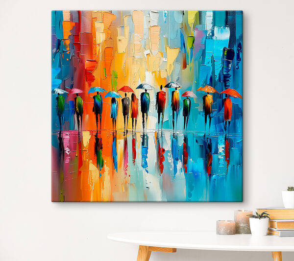Groupe de personnes avec des parapluies Tableaux Groupe de personnes avec des parapluies