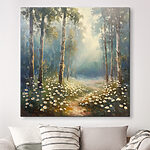 Tableaux Peinture d'une forêt avec des fleurs et des arbres