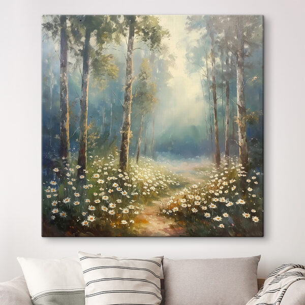 Peinture d'une forêt avec des fleurs et des arbres Tableaux Peinture d'une forêt avec des fleurs et des arbres
