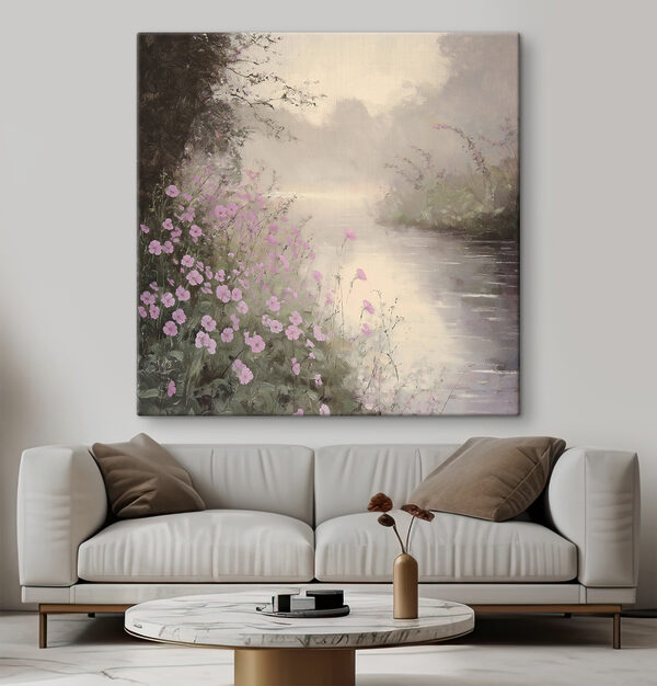 Rivière avec des fleurs violettes Tableaux Rivière avec des fleurs violettes