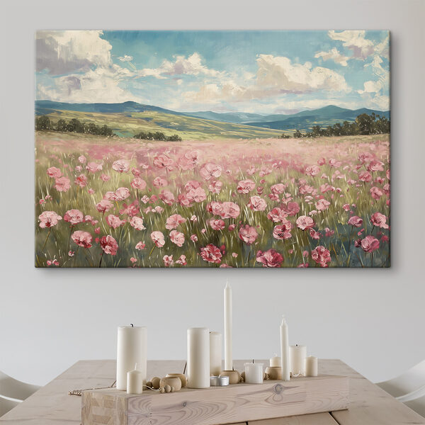 Champ de fleurs roses Tableaux Champ de fleurs roses