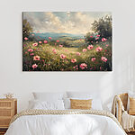 Tableaux Peinture d'un champ de fleurs roses