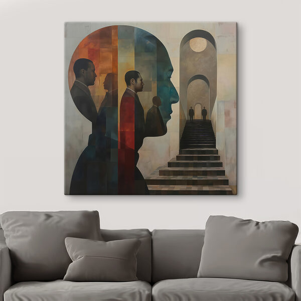 Peinture d'un visage d'homme et d'un escalier Tableaux Peinture d'un visage d'homme et d'un escalier