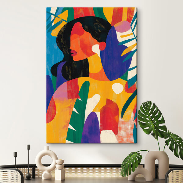 Femme avec des feuilles colorées Tableaux Femme avec des feuilles colorées