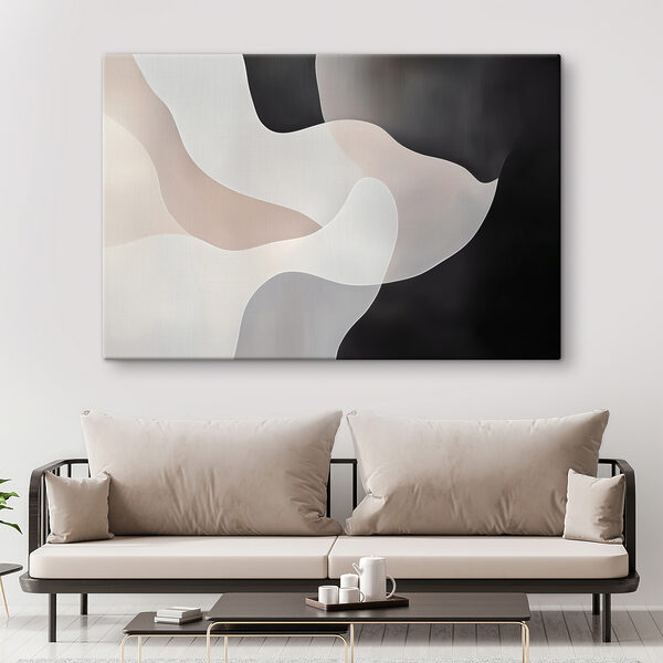 Fond noir et blanc avec des formes blanches et grises Tableaux Fond noir et blanc avec des formes blanches et grises