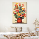 Tableaux Cactus et fleurs dans un pot