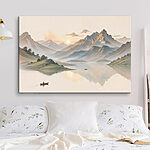 Tableaux Lac avec montagnes et bateau