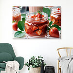 Tableaux Bocal de liquide rouge avec des fraises et des feuilles