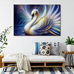 Tableaux Cygne blanc avec plumes jaunes et bleues