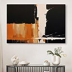 Tableaux Peinture blanche et orange dégoulinant sur une surface noire