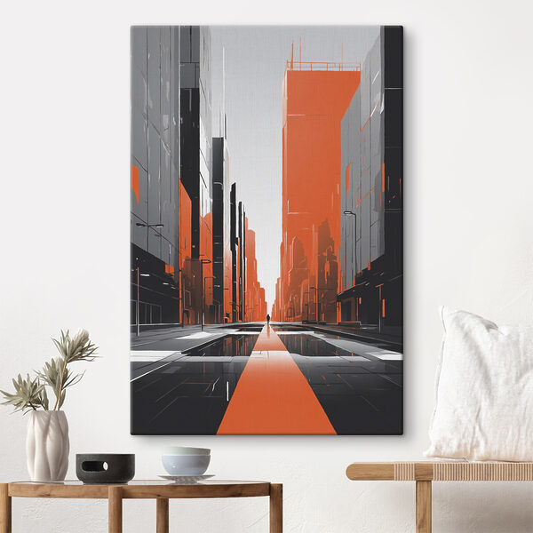 Personne marchant dans une rue avec de grands bâtiments Tableaux Personne marchant dans une rue avec de grands bâtiments