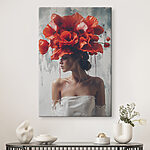 Tableaux Femme avec des fleurs rouges sur la tête