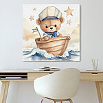 Tableaux Aquarelle d'un ours en peluche dans un bateau