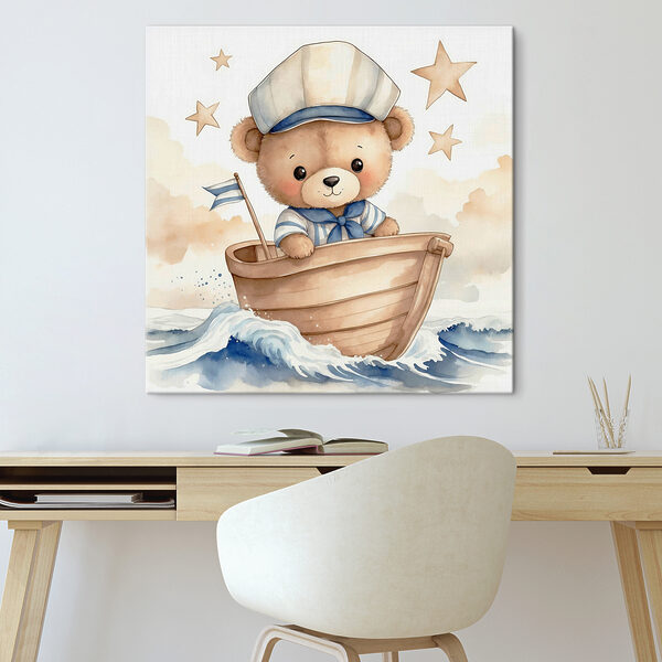 Aquarelle d'un ours en peluche dans un bateau Tableaux Aquarelle d'un ours en peluche dans un bateau