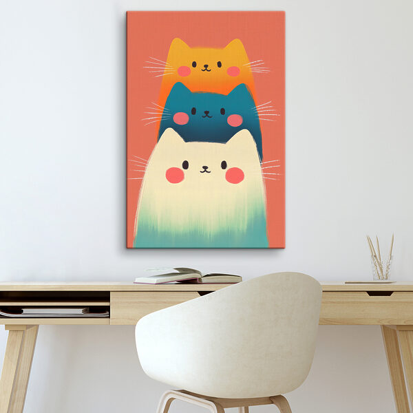 Groupe de chats sur fond rose Tableaux Groupe de chats sur fond rose