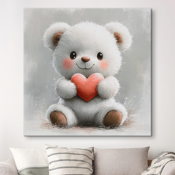 Ourson blanc tenant un coeur Tableaux Ourson blanc tenant un coeur