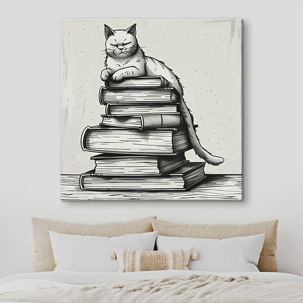 Chat assis sur une pile de livres Tableaux Chat assis sur une pile de livres
