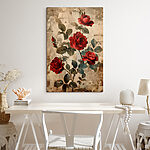 Tableaux Roses en fleurs sur fond vieilli.