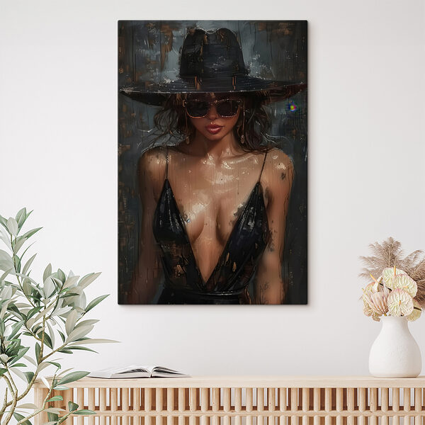 Femme portant un chapeau et des lunettes de soleil Tableaux Femme portant un chapeau et des lunettes de soleil
