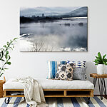Tableaux Paysage brumeux avec montagnes et eau