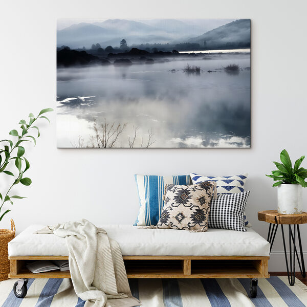 Paysage brumeux avec montagnes et eau Tableaux Paysage brumeux avec montagnes et eau