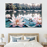 Tableaux Fleurs roses et blanches sur un lac