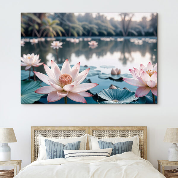 Fleurs roses et blanches sur un lac Tableaux Fleurs roses et blanches sur un lac
