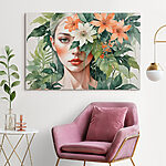 Tableaux Femme avec des fleurs autour du visage
