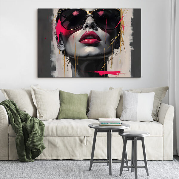 Femme avec lunettes de soleil et rouge à lèvres rouge Tableaux Femme avec lunettes de soleil et rouge à lèvres rouge