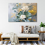 Tableaux Peinture de fleurs blanches et de feuilles vertes