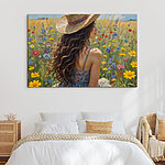 Tableaux Femme au chapeau dans un champ de fleurs