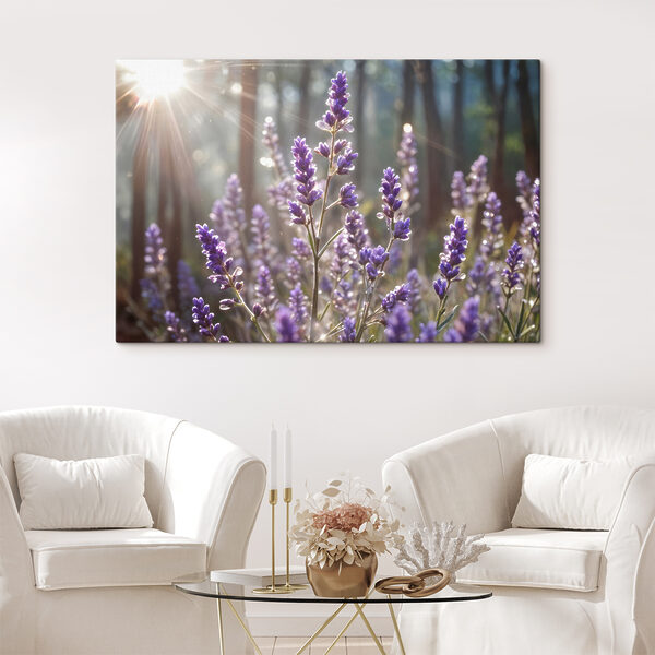 La lumière du soleil baigne la lavande dans la forêt Tableaux La lumière du soleil baigne la lavande dans la forêt