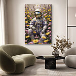 Tableaux Astronaute assis dans un champ de fleurs