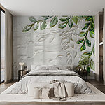 Papier peint Surface blanche avec des feuilles vertes