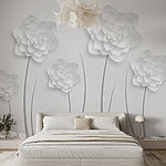 Papier peint Fleurs en papier blanc sur fond blanc