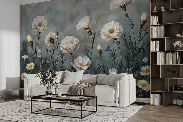 Peinture de fleurs blanches Papier peint Peinture de fleurs blanches