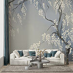 Papier peint Branche d'arbre avec des fleurs blanches