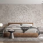 Papier peint Mandala blanc et gris