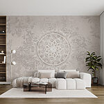 Papier peint Mandala blanc et gris