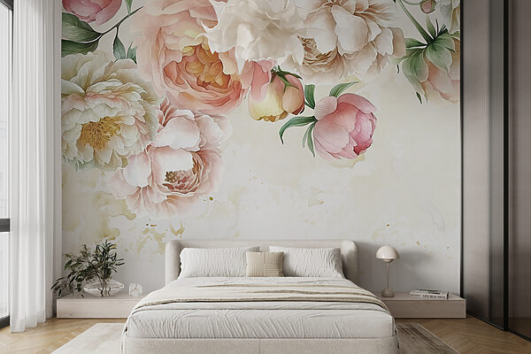 Pivoines dans les tons doux de l'aquarelle Papier peint Pivoines dans les tons doux de l'aquarelle