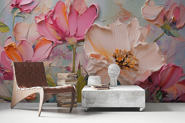 Papier peint Peinture de fleurs sur toile