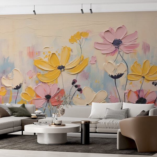 Peinture de fleurs sur une surface blanche Papier peint Peinture de fleurs sur une surface blanche
