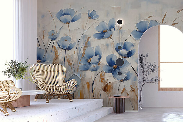Peinture de fleurs bleues Papier peint Peinture de fleurs bleues
