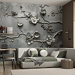 Papier peint Motif floral argenté sur un mur
