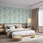 Papier peint Motif de branches vertes et bleues