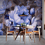 Papier peint Floraison dans les tons de bleu.