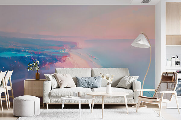 Plage avec un ciel rose et bleu Papier peint Plage avec un ciel rose et bleu