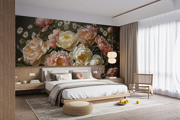 Bouquet de fleurs roses et blanches Papier peint Bouquet de fleurs roses et blanches