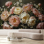 Papier peint Bouquet de fleurs roses et blanches