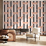 Papier peint Motif de guépards orange sur fond rayé noir et blanc